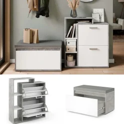 Schuhkipper Orlando Beton 2 Teile, mit Sitzbank Vicco