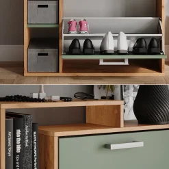 Schuhkipper Orlando Goldkraft Eiche/Grün 80 x 128.3 cm mit 3 Fächern Vicco