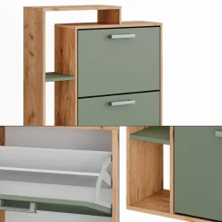 Schuhkipper Orlando Goldkraft Eiche/Grün 80 x 128.3 cm mit 3 Fächern Vicco