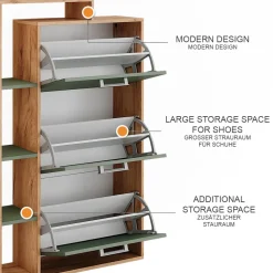 Schuhkipper Orlando Goldkraft Eiche/Grün 80 x 128.3 cm mit 3 Fächern Vicco