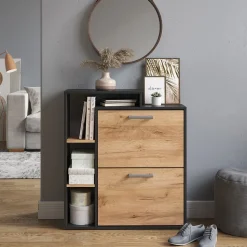 Schuhkipper Orlando Goldkraft Eiche/Anthrazit 24.5 x 90 cm 2 Fächern Vicco