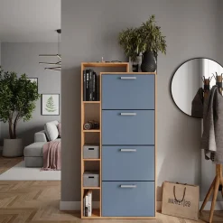 Schuhkipper Orlando Goldkraft Eiche/Blau 80 x 166.1 cm mit 4 Fächern Vicco