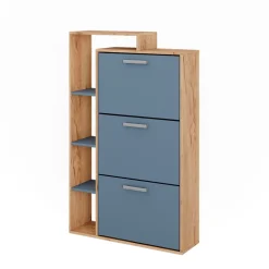 Schuhkipper Orlando Goldkraft Eiche/Blau 80 x 128.3 cm mit 3 Fächern Vicco