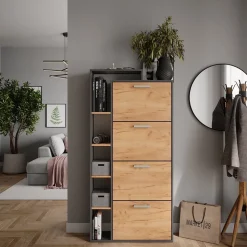 Schuhkipper Orlando Goldkraft Eiche/Anthrazit 80 x 166.1 cm mit 4 Fächern Vicco