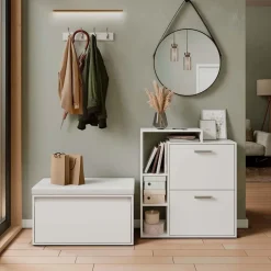 Schuhkipper Orlando Weiß 2 Teile, mit Sitzbank Vicco