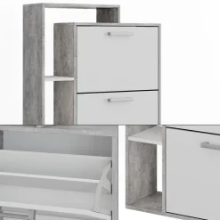 Schuhkipper Orlando Weiß/Beton 80 x 166.1 cm mit 4 Fächern Vicco