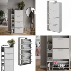 Schuhkipper Orlando Weiß/Beton 80 x 166.1 cm mit 4 Fächern Vicco