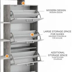 Schuhkipper Orlando Weiß/Beton 80 x 166.1 cm mit 4 Fächern Vicco