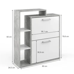 Schuhkipper Orlando Weiß/Beton 24.5 x 90 cm Vicco