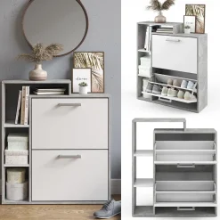 Schuhkipper Orlando Weiß/Beton 24.5 x 90 cm Vicco