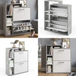 Schuhkipper Orlando Weiß/Beton 24.5 x 90 cm Vicco