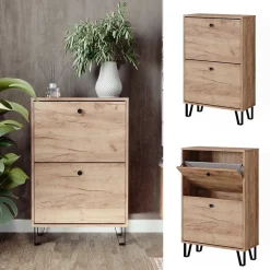 Schuhkipper Siri Goldkraft Eiche 60 x 92 cm mit 2 Klappschubladen Vicco