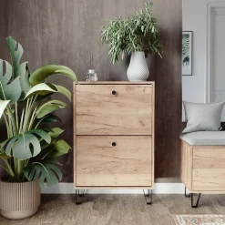 Schuhkipper Siri Goldkraft Eiche 60 x 92 cm mit 2 Klappschubladen Vicco