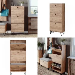 Schuhkipper Siri Goldkraft Eiche 130 x 60 cm mit 3 Klappschubladen Vicco