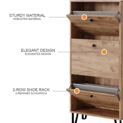 Schuhkipper Siri Goldkraft Eiche 130 x 60 cm mit 3 Klappschubladen Vicco