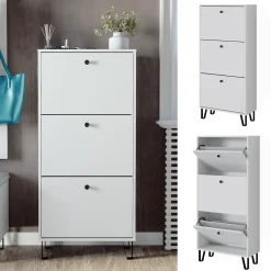 Schuhkipper Siri Weiß 130 x 60 cm mit 3 Klappschubladen Vicco