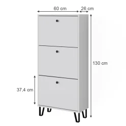 Schuhkipper Siri Weiß 130 x 60 cm mit 3 Klappschubladen Vicco