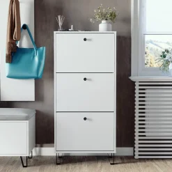 Schuhkipper Siri Weiß 130 x 60 cm mit 3 Klappschubladen Vicco