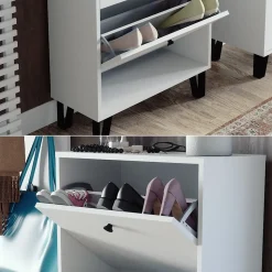 Schuhkipper Siri Weiß 130 x 60 cm mit 3 Klappschubladen Vicco