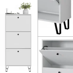 Schuhkipper Siri Weiß 130 x 60 cm mit 3 Klappschubladen Vicco