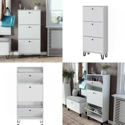 Schuhkipper Siri Weiß 130 x 60 cm mit 3 Klappschubladen Vicco