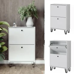 Schuhkipper Siri Weiß 60 x 92 cm mit 2 Klappschubladen Vicco