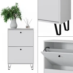 Schuhkipper Siri Weiß 60 x 92 cm mit 2 Klappschubladen Vicco