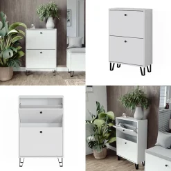 Schuhkipper Siri Weiß 60 x 92 cm mit 2 Klappschubladen Vicco