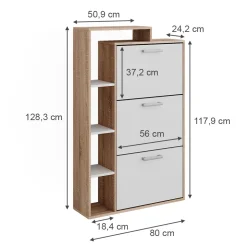 Schuhkommode Orlando Weiß/Sonoma 80 x 128.3 cm mit 3 Fächern Vicco