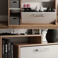 Schuhkommode Orlando Weiß/Sonoma 80 x 128.3 cm mit 3 Fächern Vicco