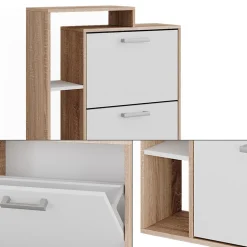 Schuhkommode Orlando Weiß/Sonoma 80 x 128.3 cm mit 3 Fächern Vicco