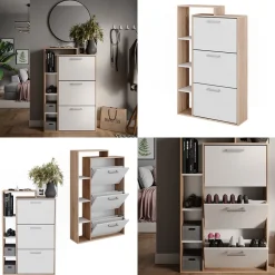 Schuhkommode Orlando Weiß/Sonoma 80 x 128.3 cm mit 3 Fächern Vicco