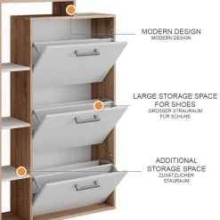 Schuhkommode Orlando Weiß/Sonoma 80 x 128.3 cm mit 3 Fächern Vicco