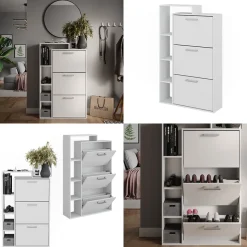 Schuhkommode Orlando Weiß 80 x 128.3 cm mit 3 Fächern Vicco