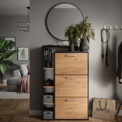 Schuhkommode Orlando Goldkraft Eiche/Anthrazit 80 x 128.3 cm mit 3 Fächern Vicco