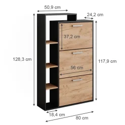 Schuhkommode Orlando Goldkraft Eiche/Anthrazit 80 x 128.3 cm mit 3 Fächern Vicco