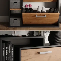 Schuhkommode Orlando Goldkraft Eiche/Anthrazit 80 x 128.3 cm mit 3 Fächern Vicco