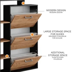 Schuhkommode Orlando Goldkraft Eiche/Anthrazit 80 x 128.3 cm mit 3 Fächern Vicco