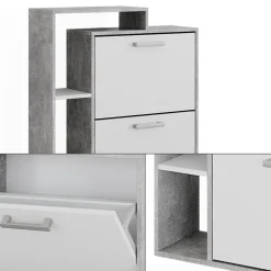 Schuhkommode Orlando Weiß/Beton 80 x 128.3 cm mit 3 Fächern Vicco