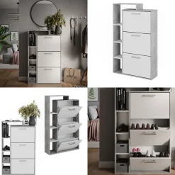 Schuhkommode Orlando Weiß/Beton 80 x 128.3 cm mit 3 Fächern Vicco