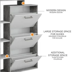 Schuhkommode Orlando Weiß/Beton 80 x 128.3 cm mit 3 Fächern Vicco