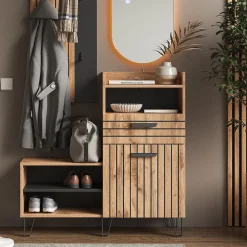 Schuhschrank Amber Eiche Wotan 100 x 100 cm mit Tür und Schublade Vicco