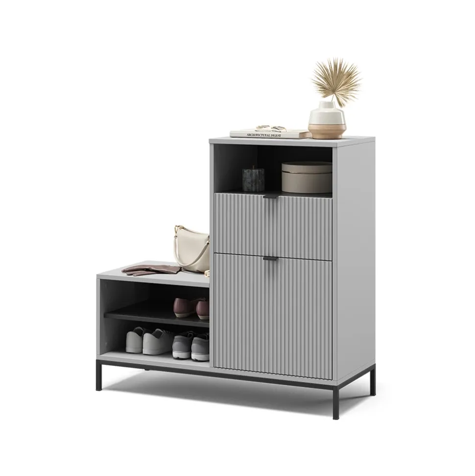 Schuhschrank Eliza Grau 100 x 98.5 cm mit Tür und Schublade Vicco