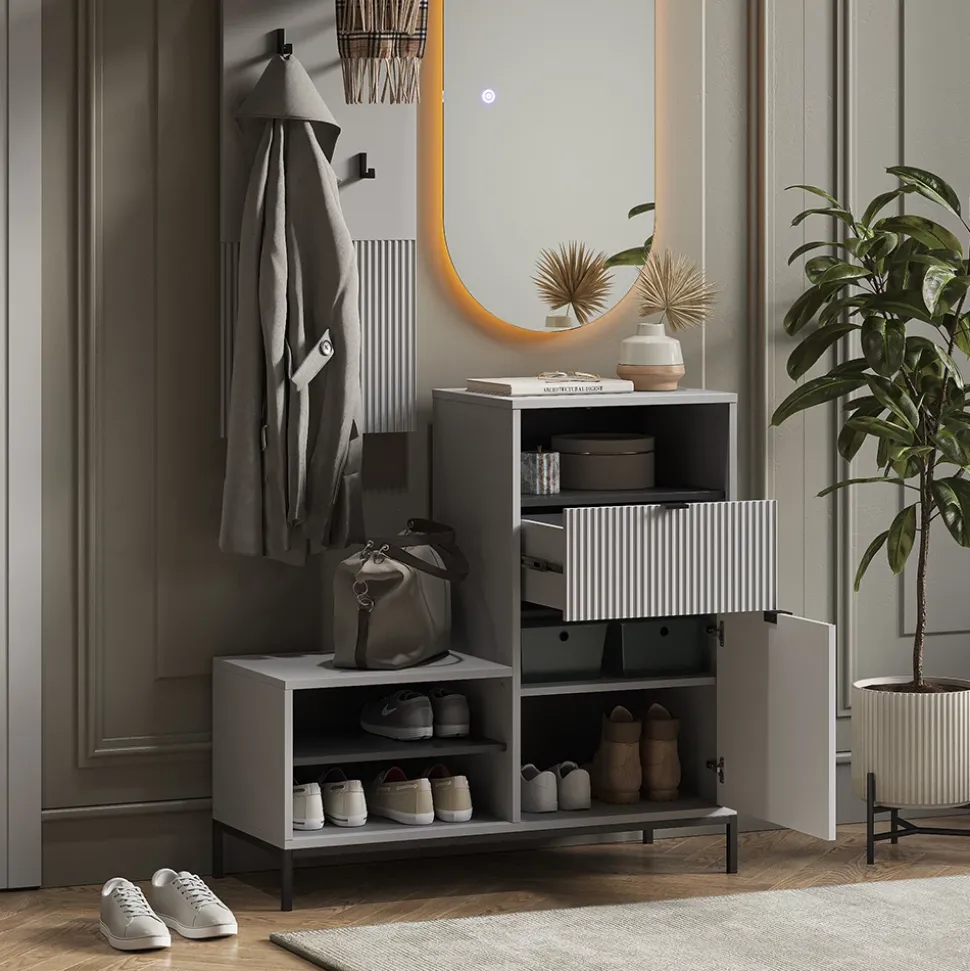 Schuhschrank Eliza Grau 100 x 98.5 cm mit Tür und Schublade Vicco