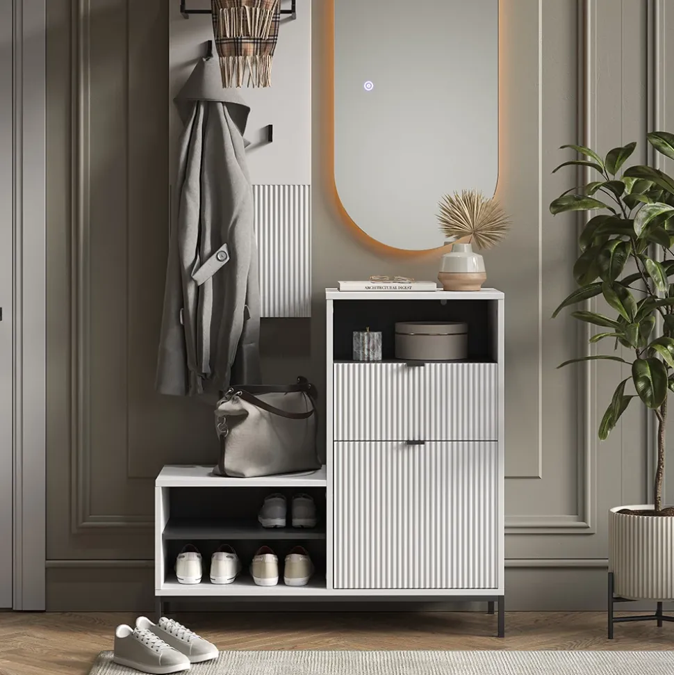 Schuhschrank Eliza Weiß 100 x 98.5 cm mit Tür und Schublade Vicco