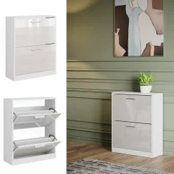 Schuhschrank Gizmo Weiß Hochglanz 59 x 72.5 cm 2 Fächern Vicco