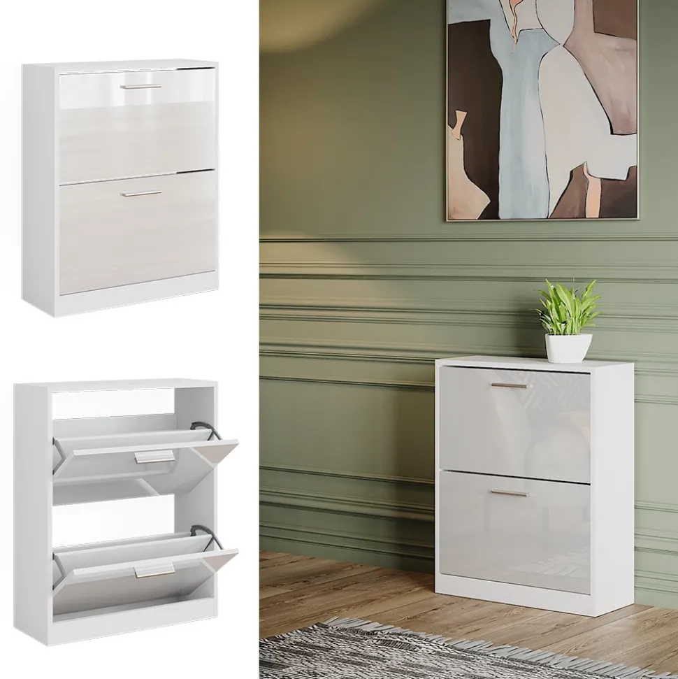 Schuhschrank Gizmo Weiß Hochglanz 59 x 72.5 cm 2 Fächern Vicco