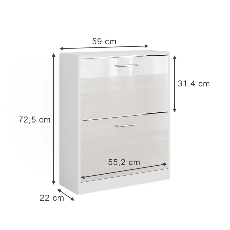 Schuhschrank Gizmo Weiß Hochglanz 59 x 72.5 cm 2 Fächern Vicco