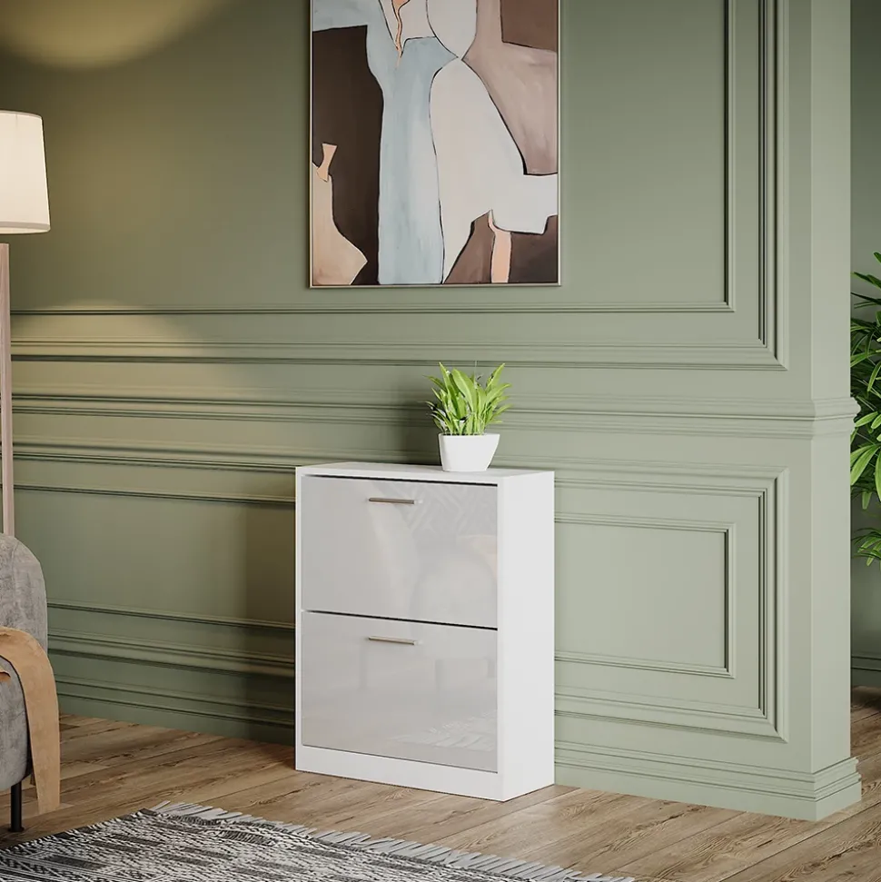 Schuhschrank Gizmo Weiß Hochglanz 59 x 72.5 cm 2 Fächern Vicco