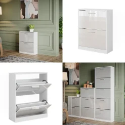 Schuhschrank Gizmo Weiß Hochglanz 59 x 72.5 cm 2 Fächern Vicco